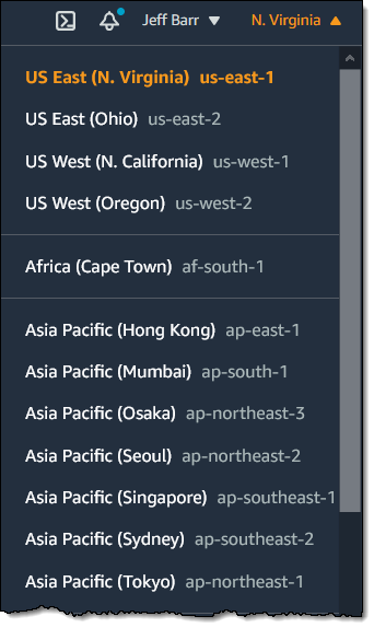 aws region selection