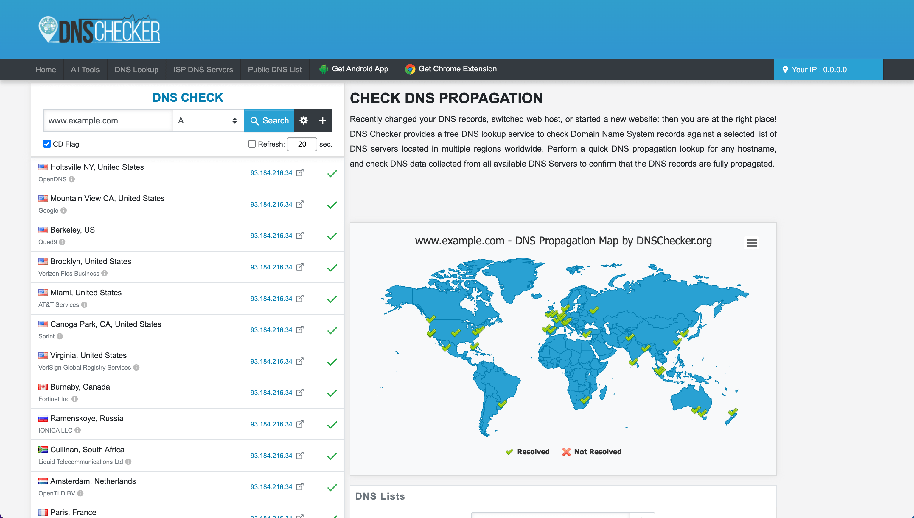 DNSChecker.org results